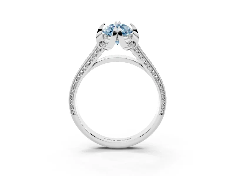 Fancy Blue Marquise Cut Diamond Pavé Split Shank Solitaire Ring Set in White gold with Prong Setting