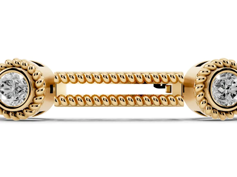 Round Lab-Grown Diamond Bezel Station Bracelet | Open Rope Bar Links | Yellow Gold