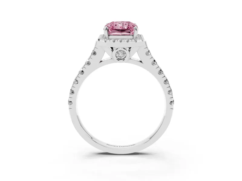 Radiant Cut Accented Halo Engagement Ring Setting for a Fancy Pink Lab-Grown Diamond | Platinum