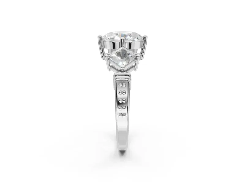 Oval Three Stone Engagement Ring Setting | On-Point Princess Side Stones | White Gold
