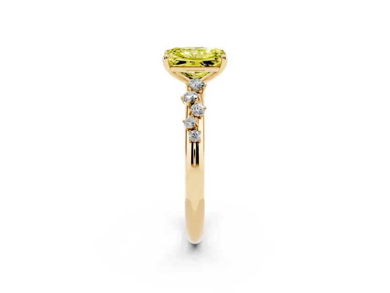 Fancy Yellow Radiant Cut Diamond Cluster Solitaire Ring Set in Yellow gold with Prong Setting