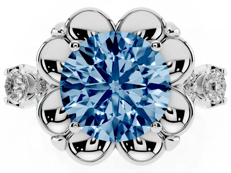 Round Floral Engagement Ring Setting for a Fancy Blue Lab-Grown Diamond | Petal Frame | Platinum
