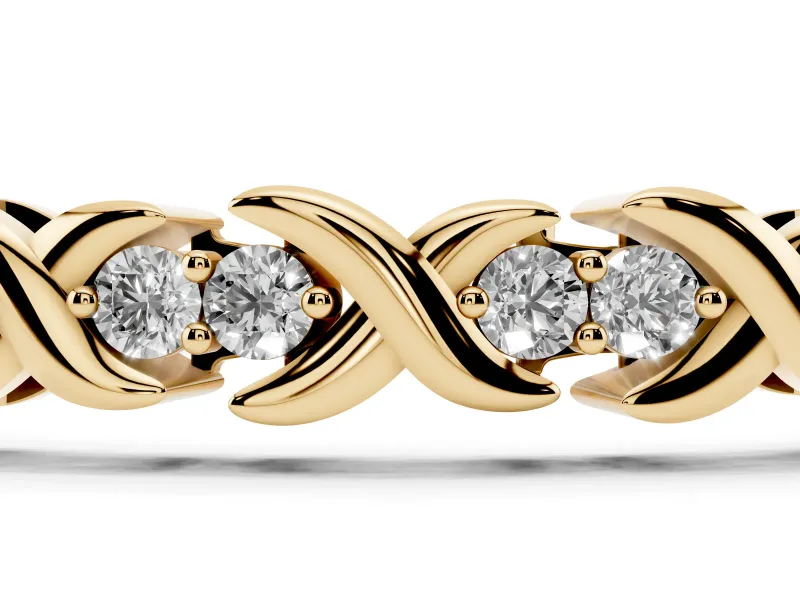 Round Lab-Grown Diamond X-Link Tennis Bracelet | Two-Stone Prong Settings | Yellow Gold