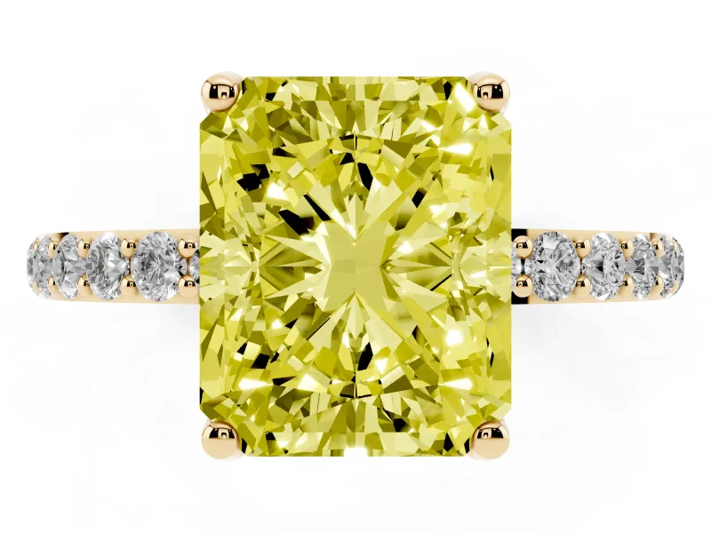 Radiant Cut Pave Solitaire Engagement Ring Setting for a Fancy Yellow Lab-Grown Diamond | Slim Band | Yellow Gold