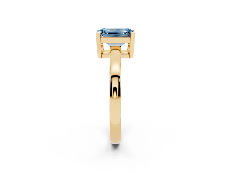 Emerald Cut Solitaire Engagement Ring Setting for a Fancy Blue Lab-Grown Diamond | Flat Tab Prongs | Yellow Gold