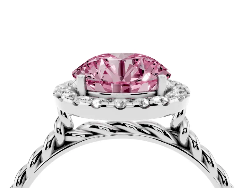Round Halo Engagement Ring Setting for a Fancy Pink Lab-Grown Diamond | Twisted Rope Band | Platinum