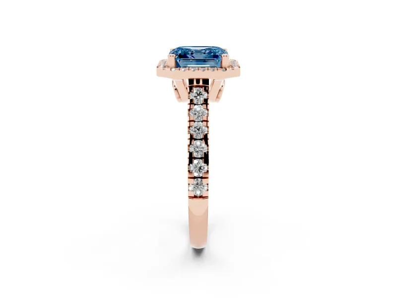 Asscher Cut Accented Halo Engagement Ring Setting for a Fancy Blue Lab-Grown Diamond | Rose Gold