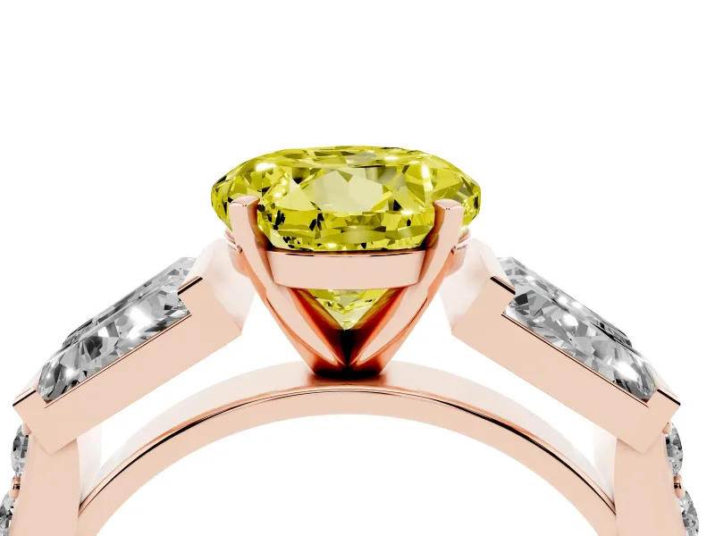 Round Channel Set Baguette Engagement Ring Setting for a Fancy Yellow Lab-Grown Diamond | Rose Gold