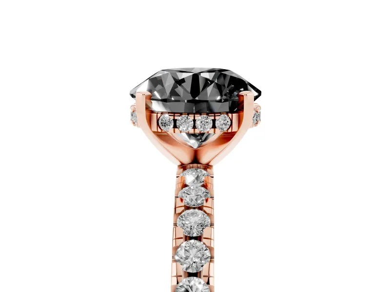 Round Hidden Halo Engagement Ring Setting | Pave Band | Rose Gold