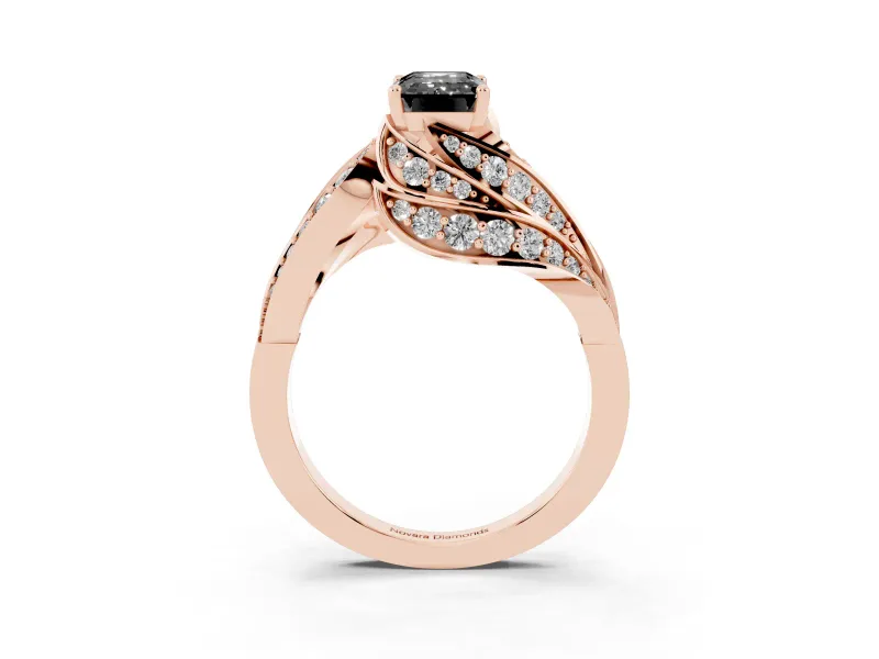 Emerald Cut Bypass Pavé Engagement Ring Setting for a Black Center | Graduated Pavé | Rose Gold