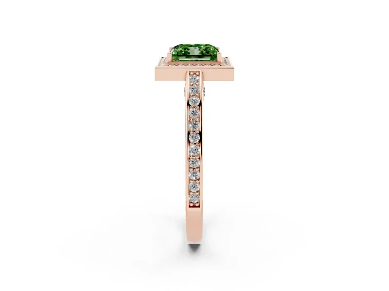 Princess Cut Sectioned Halo Engagement Ring Setting for a Fancy Green Lab-Grown Diamond | Rose Gold