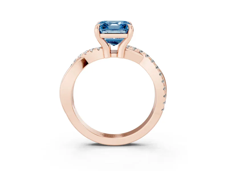 Asscher Cut Twist Engagement Ring Setting for a Fancy Blue Lab-Grown Diamond | Rose Gold