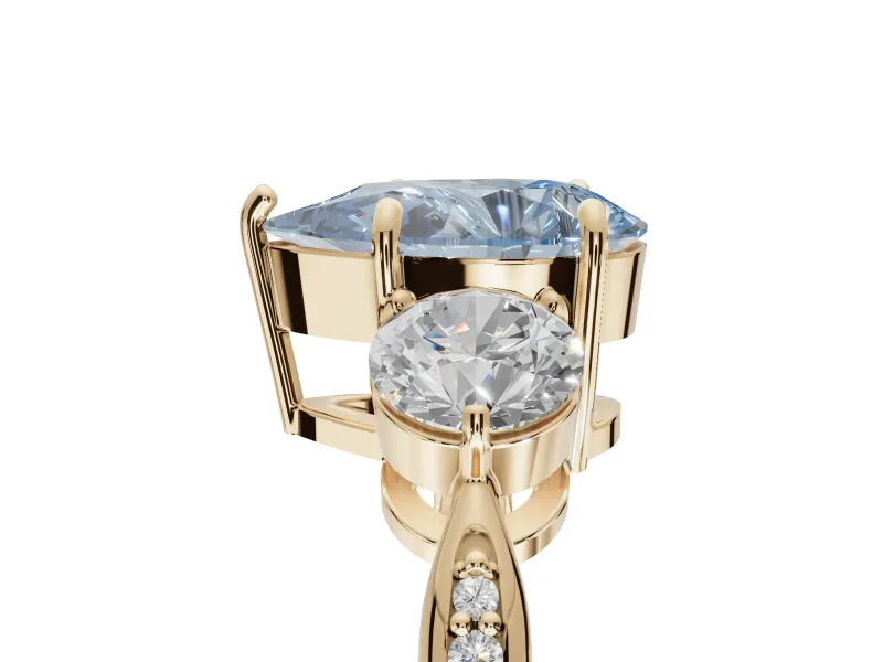 Pear-Shaped Three Stone Engagement Ring Setting for a Fancy Blue Lab-Grown Diamond | Tapered Pave Band | Yellow Gold