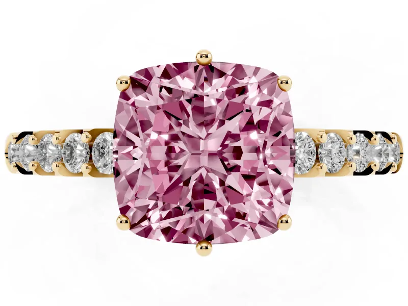 Cushion Cut Engagement Ring Setting for a Fancy Pink Lab-Grown Diamond | Yellow Gold - Design NV-24649