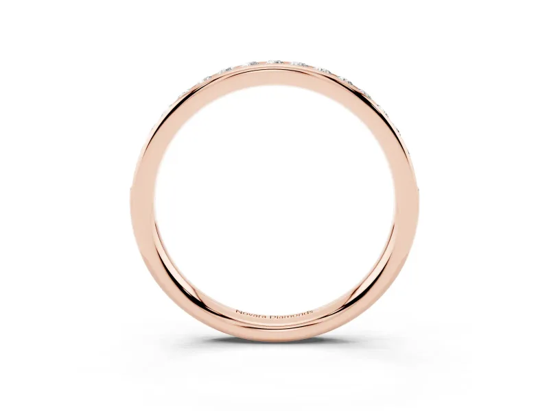 Round Diamond Everyday Comfort Fit Band Set in Rose gold with Aligned Channel Row