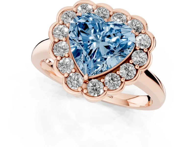 Heart-Shaped Scalloped Cluster Halo Engagement Ring Setting for a Fancy Blue Lab-Grown Diamond | Plain Band | Rose Gold