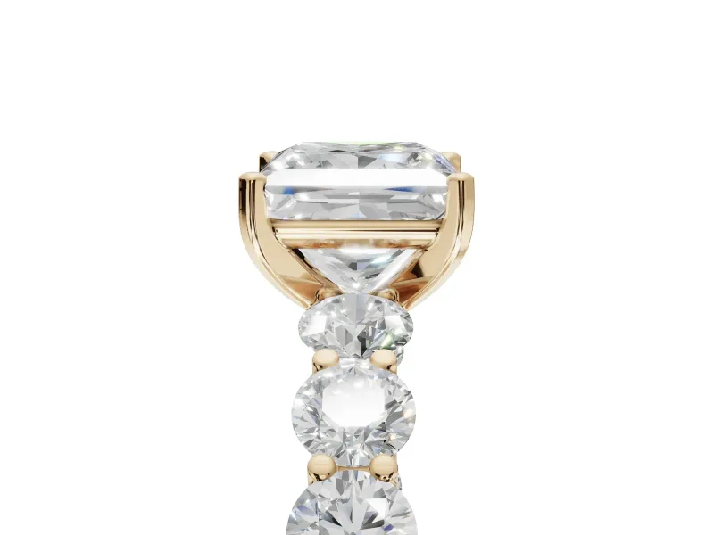 Princess Cut Side Stone Engagement Ring Setting | Scalloped Prong Accents | Yellow Gold