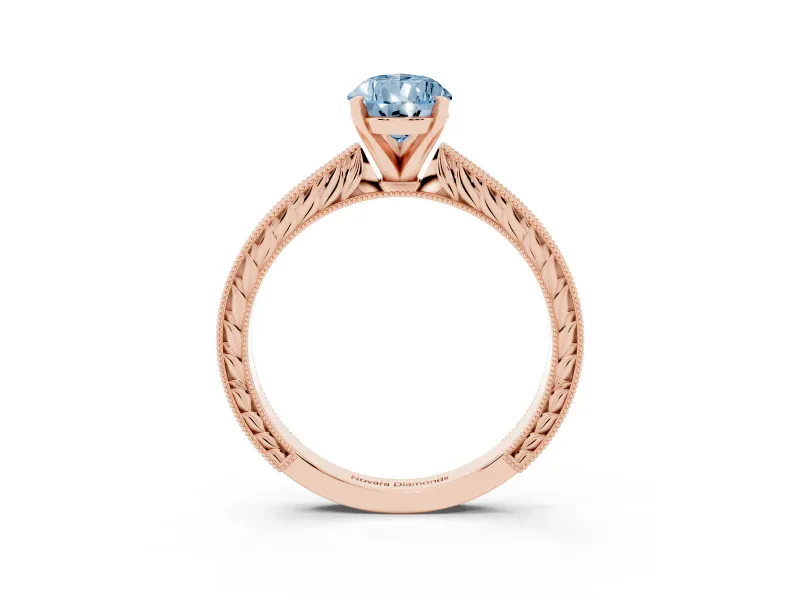 Pear-Shaped Engraved Engagement Ring Setting for a Fancy Blue Lab-Grown Diamond | Rose Gold