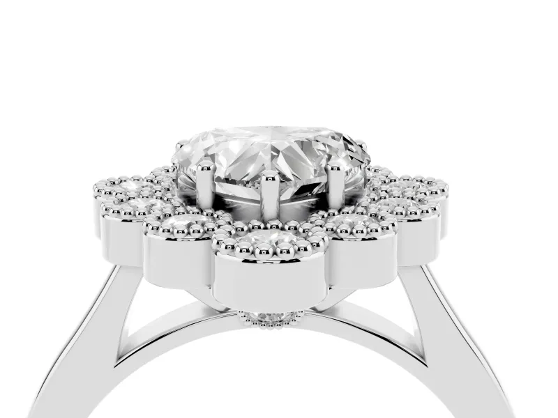 Heart-Shaped Vintage Milgrain Bezel Cluster Halo Engagement Ring Setting | Plain Band | Platinum