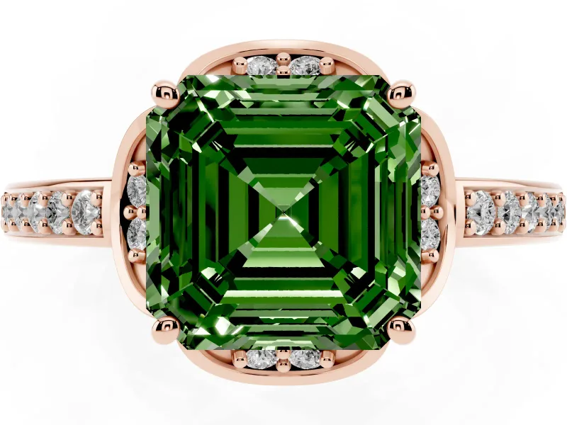 Asscher Cut Floral Pavé Engagement Ring Setting for a Fancy Green Lab-Grown Diamond | Rose Gold