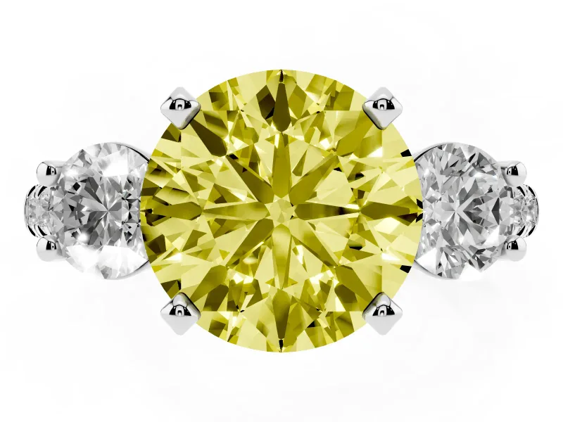 Fancy Yellow Three-Stone Round Cut Diamond Pavé Band Ring Set in Silver with Prong-Set Trio
