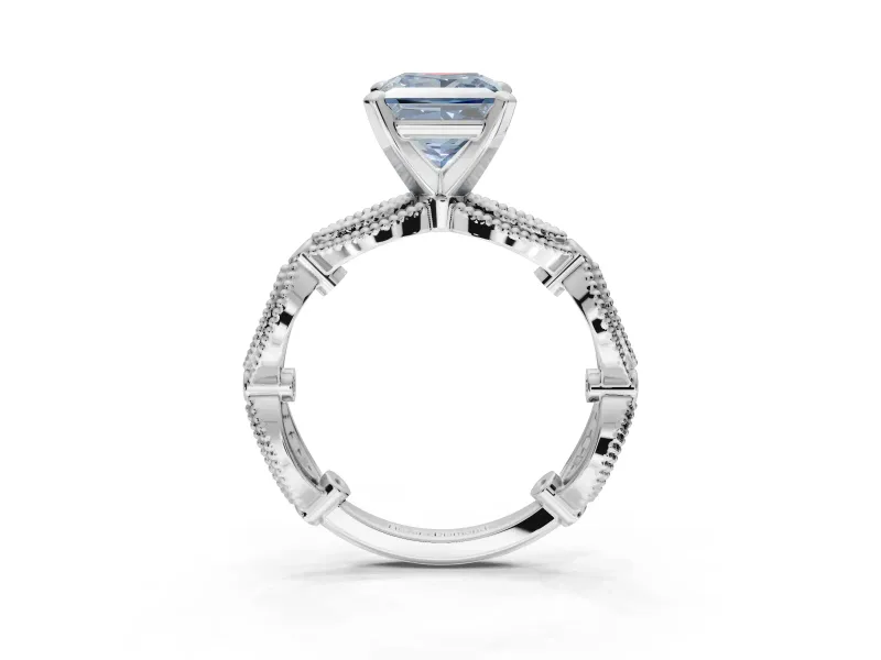 Princess Cut Vintage Milgrain Engagement Ring Setting for a Fancy Blue Lab-Grown Diamond | Graduated Stations | Platinum