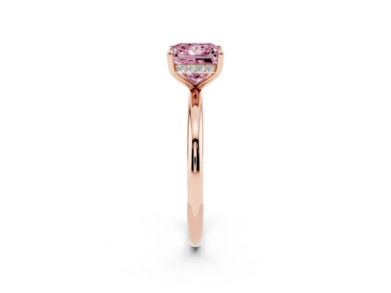 Princess Cut Hidden Halo Ring Setting for a Fancy Pink Lab-Grown Diamond | Rose Gold