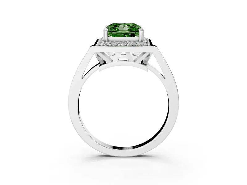 Princess Cut Halo Engagement Ring Setting for a Fancy Green Lab-Grown Diamond | Polished Halo Rim | Platinum