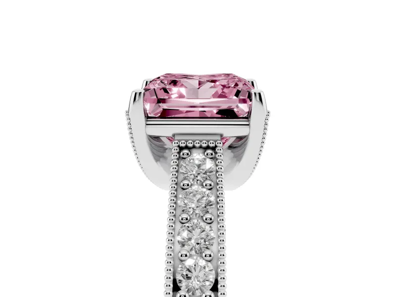 Princess Cut Hidden Halo Engagement Ring Setting for a Fancy Pink Lab-Grown Diamond | Milgrain Pave | Platinum