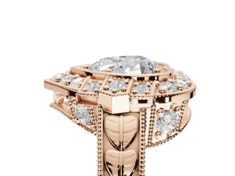 Heart-Shaped Vintage Halo Engagement Ring Setting | Art Deco Side Panels | Rose Gold