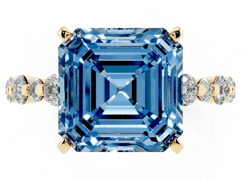 Asscher Cut Pavé Solitaire Engagement Ring Setting for a Fancy Blue Lab-Grown Diamond | Yellow Gold
