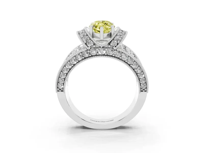 Marquise Vintage Pave Engagement Ring Setting for a Fancy Yellow Lab-Grown Diamond | Milgrain Edges | Sterling Silver