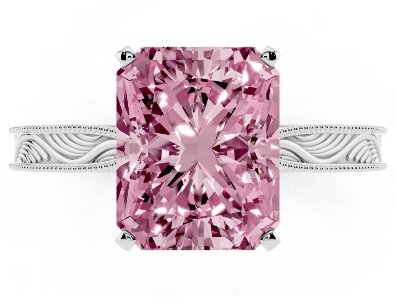 Radiant Cut Engraved Engagement Ring Setting for a Fancy Pink Lab-Grown Diamond | Sterling Silver
