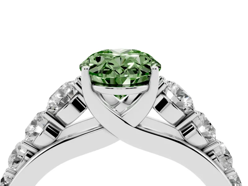 Oval Graduated Side Stone Engagement Ring Setting for a Fancy Green Lab-Grown Diamond | Flat Top Band | Platinum