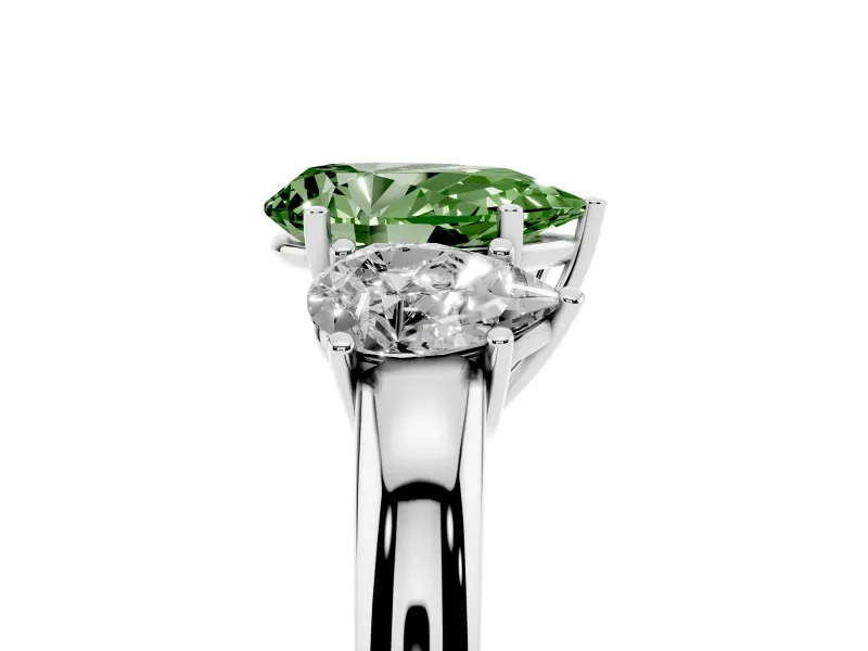 Pear-Shaped Three Stone Engagement Ring Setting for a Fancy Green Lab-Grown Diamond | Matching Side Stones | Platinum