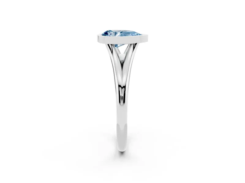 Fancy Blue Bezel Set Pear Cut Diamond Solitaire Ring Set in Platinum with Tapered Band