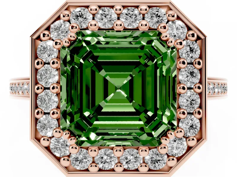 Asscher Cut Halo Engagement Ring Setting for a Fancy Green Lab-Grown Diamond | Polished Halo Rim | Rose Gold