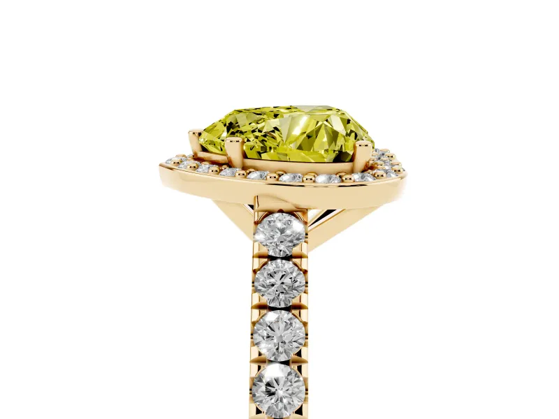 Heart-Shaped Halo Pavé Engagement Ring Setting for a Fancy Yellow Lab-Grown Diamond | Yellow Gold