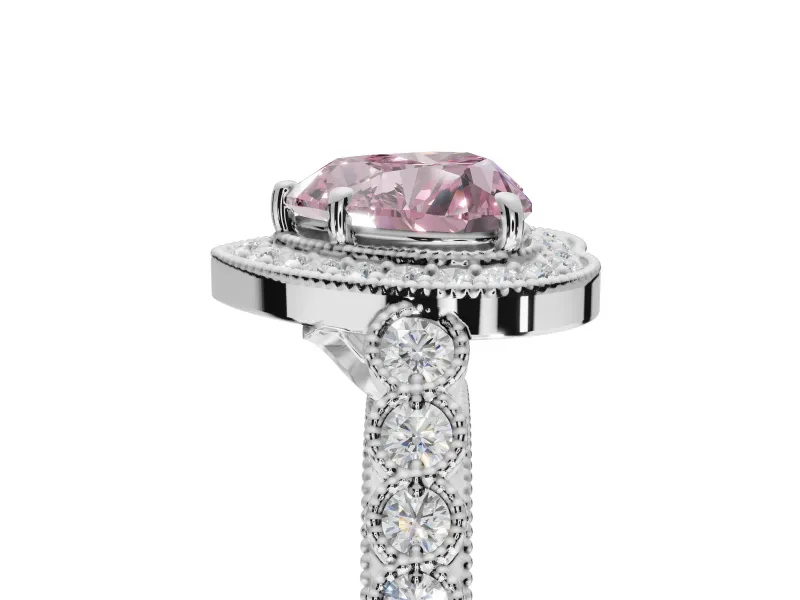 Heart-Shaped Graduated Milgrain Halo Engagement Ring Setting for a Fancy Pink Lab-Grown Diamond | White Gold