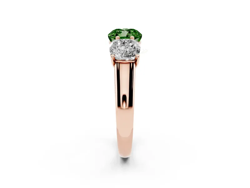 Cushion Cut Three Stone Engagement Ring Setting for a Fancy Green Lab-Grown Diamond | Basket Prong Heads | Rose Gold