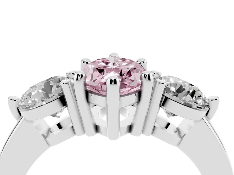 Fancy Pink Marquise Cut Diamond Three-Stone Ring Set in Silver with Prong Setting and Classic Band