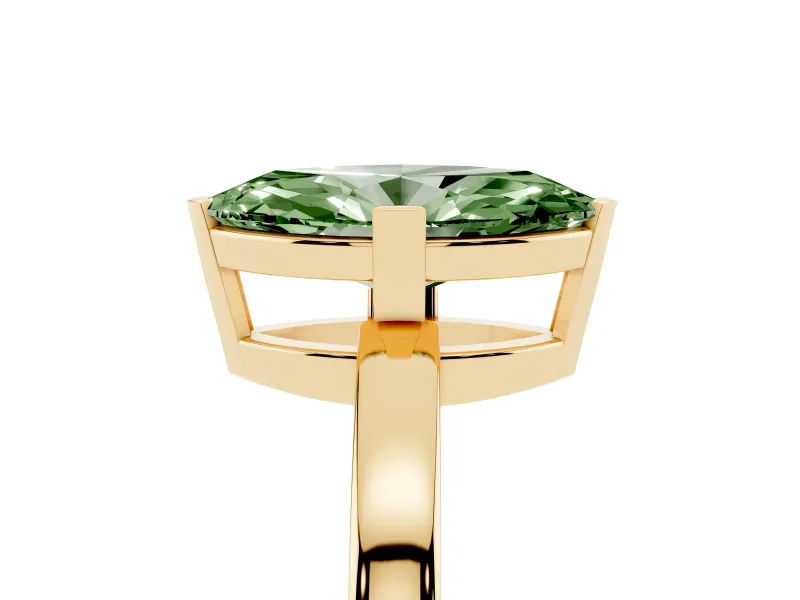 Fancy Green Marquise Cut Diamond Solitaire Ring Set in Yellow gold with Prong Head and Smooth Polished Band