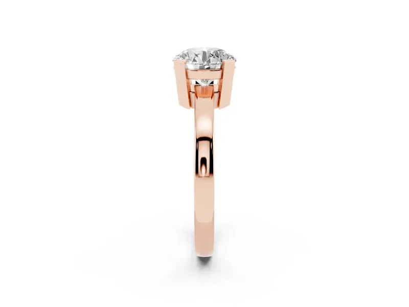 Round Cut Diamond Solitaire Ring Set in Rose gold with Prong Head and Smooth Polished Band