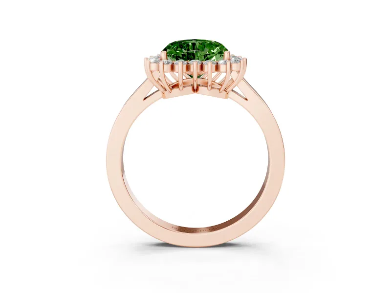 Heart-Shaped Scalloped Halo Engagement Ring Setting for a Fancy Green Lab-Grown Diamond | Rose Gold