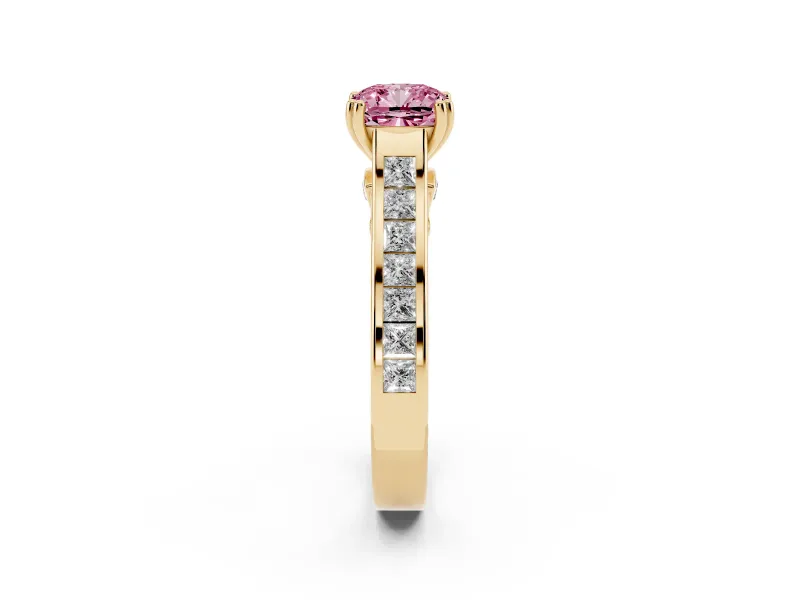 Cushion Cut Channel Engagement Ring Setting for a Fancy Pink Lab-Grown Diamond | Yellow Gold - Design NV-24671