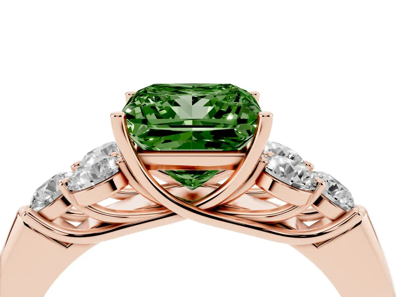 Princess Cut Side Stone Engagement Ring Setting for a Fancy Green Lab-Grown Diamond | Rose Gold
