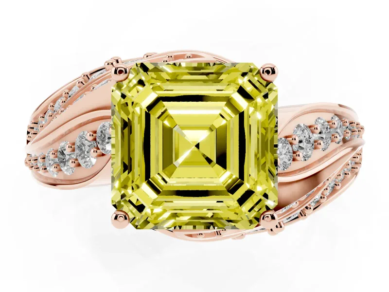 Asscher Cut Bypass Hidden Halo Engagement Ring Setting for a Fancy Yellow Lab-Grown Diamond | Graduated Pavé | Rose Gold