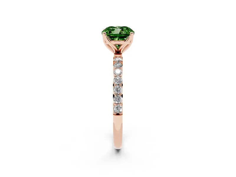 Cushion Cut Pave Engagement Ring Setting for a Fancy Green Lab-Grown Diamond | Slim Band | Rose Gold