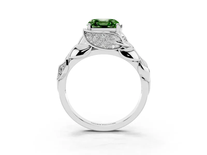 Asscher Cut Leaf Bypass Engagement Ring Setting for a Fancy Green Lab-Grown Diamond | Platinum
