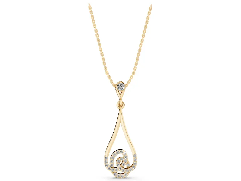 Round Lab-Grown Diamond Pavé Swirl Teardrop Pendant Necklace | Open Drop | Yellow Gold